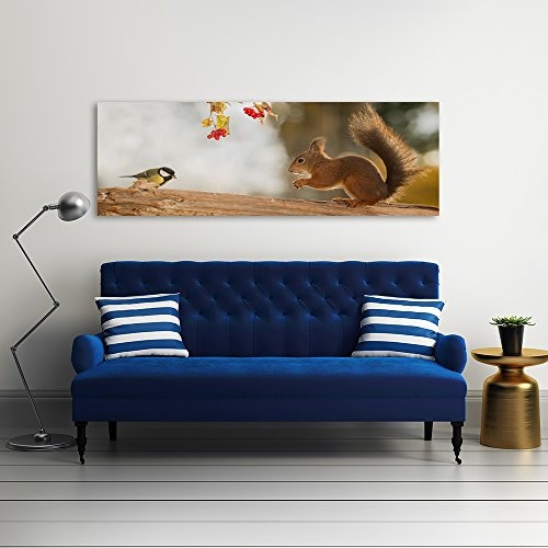 Feeby. Leinwandbild, Bilder, Wand Bild, Wandbilder, Kunstdruck 120x40 cm, EICHHÖRNCHEN, NATUR, BRAUN