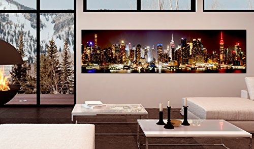 murando - Bilder New York Panorama 172x45 cm Vlies Leinwandbild 1 TLG Kunstdruck modern Wandbilder XXL Wanddekoration Design Wand Bild - NYC Stadt Nacht d-B-0172-b-a