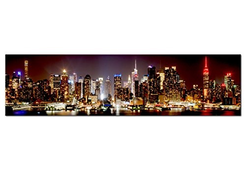 murando - Bilder New York Panorama 172x45 cm Vlies Leinwandbild 1 TLG Kunstdruck modern Wandbilder XXL Wanddekoration Design Wand Bild - NYC Stadt Nacht d-B-0172-b-a