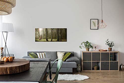 Paul Sinus Art GmbH Wald mit Rehbock 120x 50cm Panorama Leinwand Bild XXL Format Wandbilder Wohnzimmer Wohnung Deko Kunstdrucke