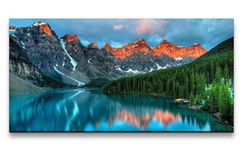 Paul Sinus Art Moraine Lake-Banff National Park 120x 60cm Panorama Leinwand Bild XXL Format Wandbilder Wohnzimmer Wohnung Deko Kunstdrucke