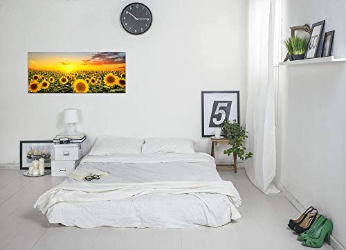 Paul Sinus Art GmbH Sonnenblumenfeld 120x 50cm Panorama Leinwand Bild XXL Format Wandbilder Wohnzimmer Wohnung Deko Kunstdrucke