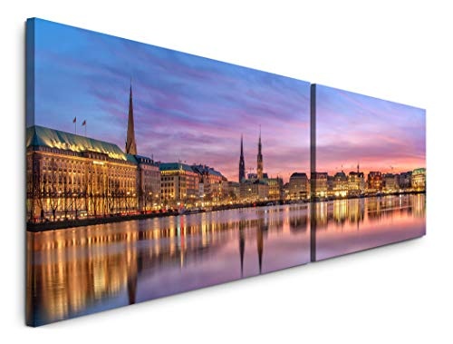 Paul Sinus Art Panorama Hamburg 180x50cm - 2 Wandbilder je 50x90cm - Kunstdrucke - Wandbild - Leinwandbilder fertig auf Rahmen