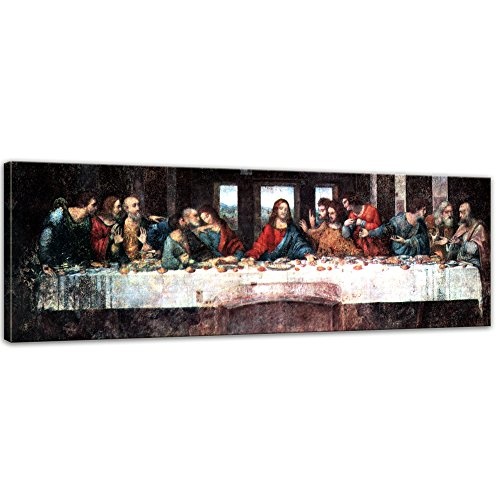 Wandbild Leonardo da Vinci Das Abendmahl - 90x30cm Panorama quer - Alte Meister Berühmte Gemälde Leinwandbild Kunstdruck Bild auf Leinwand