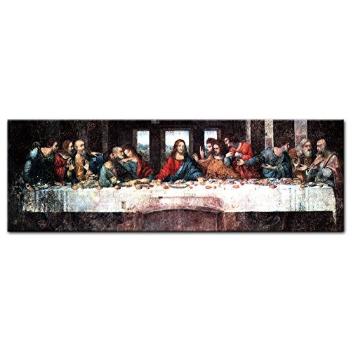 Wandbild Leonardo da Vinci Das Abendmahl - 90x30cm Panorama quer - Alte Meister Berühmte Gemälde Leinwandbild Kunstdruck Bild auf Leinwand