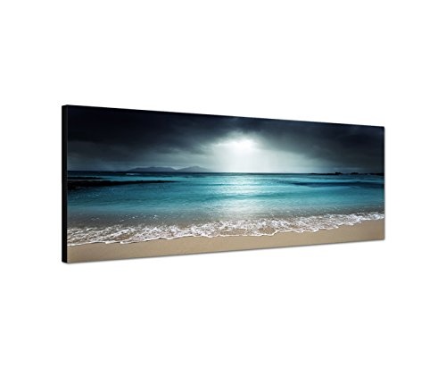 Augenblicke Wandbilder Leinwandbild als Panorama in 150x50cm Seychellen Strand Meer Nachtanbruch