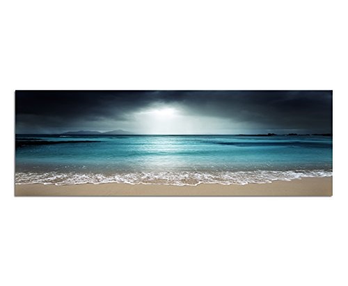 Augenblicke Wandbilder Leinwandbild als Panorama in 150x50cm Seychellen Strand Meer Nachtanbruch