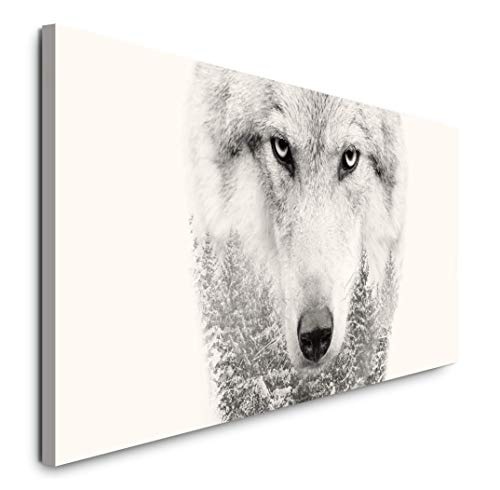 Paul Sinus Art GmbH Wolf Portrait 120x 50cm Panorama Leinwand Bild XXL Format Wandbilder Wohnzimmer Wohnung Deko Kunstdrucke
