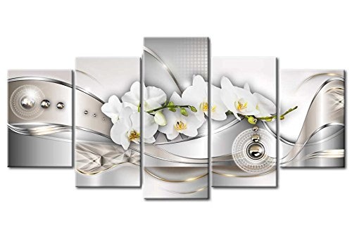 murando Bilder 200x100 cm - Leinwandbilder - Fertig Aufgespannt - Vlies Leinwand - 5 Teilig - Wandbilder XXL - Kunstdrucke - Wandbild - Blumen Orchidee Abstrakt b-A-0073-b-n