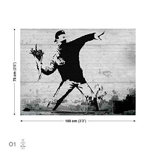 Banksy Rage Flower Thrower Leinwand Bilder (PP2085O1FW) - Wallsticker Warehouse - Size O1 - 100cm x 75cm - 230g/m2 Canvas - 1 Piece