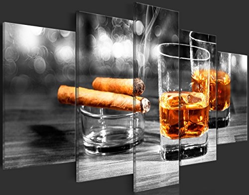 murando - Bilder 225x100 cm Vlies Leinwandbild 5 TLG Kunstdruck modern Wandbilder XXL Wanddekoration Design Wand Bild - Whisky Zigarre j-C-0053-b-m
