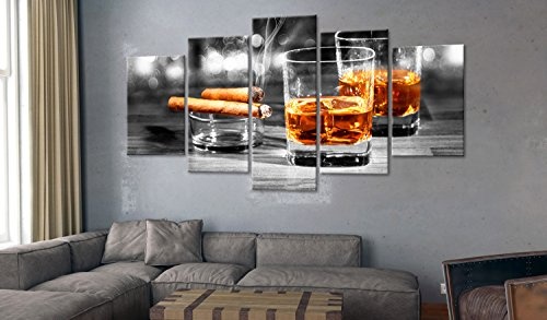murando - Bilder 225x100 cm Vlies Leinwandbild 5 TLG Kunstdruck modern Wandbilder XXL Wanddekoration Design Wand Bild - Whisky Zigarre j-C-0053-b-m