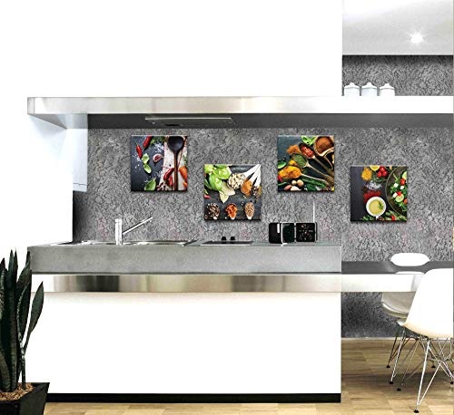 MOISHO Original Leinwandbild für die Küche - Gewürze Paprika Chilli in Feurigen Farben, fertig Aufgespannt auf XXL Wall Art Leinwand Mehrteiliges Bild zum Aufhängen Druck auf 4 x 30 cm x 30 cm