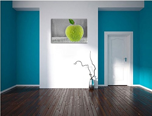 Apfel in Wasser grüner Apfel Obst Früchte Format: 60x40 cm auf Leinwand, XXL riesige Bilder fertig gerahmt mit Keilrahmen, Kunstdruck auf Wandbild mit Rahmen, günstiger als Gemälde oder Ölbild, kein Poster oder Plakat