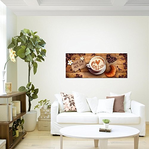 Bilder Kaffee Coffee Wandbild 100 x 40 cm Vlies - Leinwand Bild XXL Format Wandbilder Wohnzimmer Wohnung Deko Kunstdrucke Braun 1 Teilig - Made IN Germany - Fertig zum Aufhängen 501212a
