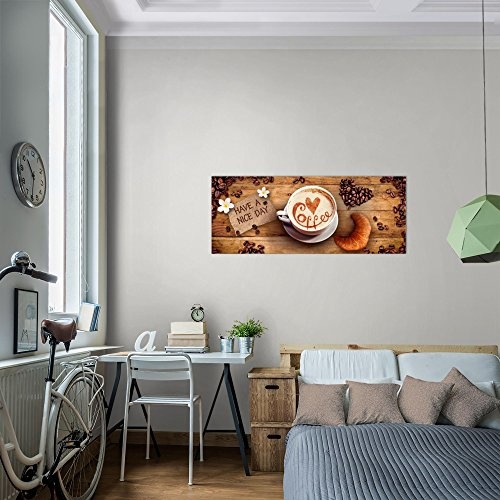 Bilder Kaffee Coffee Wandbild 100 x 40 cm Vlies - Leinwand Bild XXL Format Wandbilder Wohnzimmer Wohnung Deko Kunstdrucke Braun 1 Teilig - Made IN Germany - Fertig zum Aufhängen 501212a