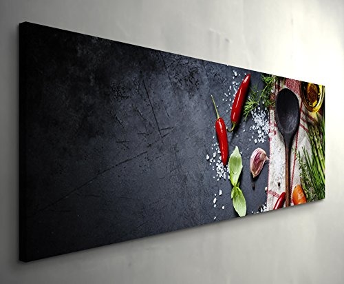 Paul Sinus Art Leinwandbilder | Bilder Leinwand 120x40cm Küche Holzlöffel mit Gemüse