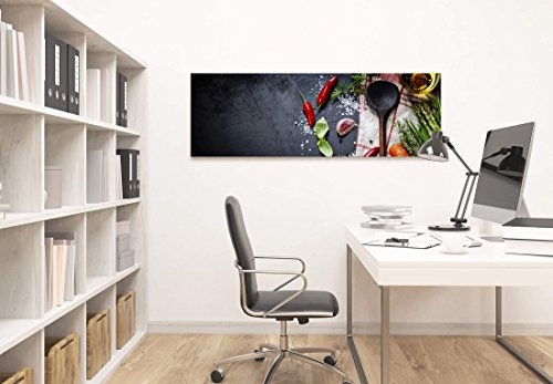 Paul Sinus Art Leinwandbilder | Bilder Leinwand 120x40cm Küche Holzlöffel mit Gemüse