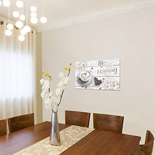 Bilder Küche Kaffee Wandbild 70 x 40 cm Vlies - Leinwand Bild XXL Format Wandbilder Wohnzimmer Wohnung Deko Kunstdrucke Weiß 1 Teilig - MADE IN GERMANY - Fertig zum Aufhängen 020614c