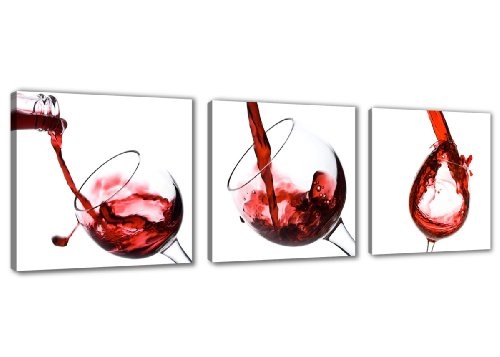 Visario 4219 Bilder und Kunstdrucke auf Leinwand Bild 150 x 50 cm, Wein Küche DREI Teile