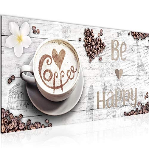 Bilder Küche Kaffee Wandbild 100 x 40 cm Vlies - Leinwand Bild XXL Format Wandbilder Wohnzimmer Wohnung Deko Kunstdrucke Weiß 1 Teilig - MADE IN GERMANY - Fertig zum Aufhängen 020712b