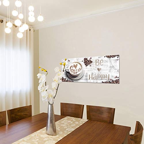 Bilder Küche Kaffee Wandbild 100 x 40 cm Vlies - Leinwand Bild XXL Format Wandbilder Wohnzimmer Wohnung Deko Kunstdrucke Weiß 1 Teilig - MADE IN GERMANY - Fertig zum Aufhängen 020712b