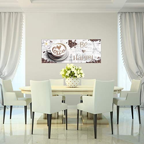 Bilder Küche Kaffee Wandbild 100 x 40 cm Vlies - Leinwand Bild XXL Format Wandbilder Wohnzimmer Wohnung Deko Kunstdrucke Weiß 1 Teilig - MADE IN GERMANY - Fertig zum Aufhängen 020712b
