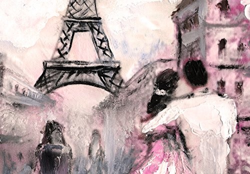 murando - Bilder 120x80 cm Vlies Leinwandbild 1 TLG Kunstdruck modern Wandbilder XXL Wanddekoration Design Wand Bild - Paris Frankreich Eiffelturm Landschaft wie gemalt Rose d-B-0147-b-a