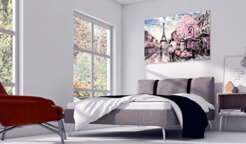 murando - Bilder 120x80 cm Vlies Leinwandbild 1 TLG Kunstdruck modern Wandbilder XXL Wanddekoration Design Wand Bild - Paris Frankreich Eiffelturm Landschaft wie gemalt Rose d-B-0147-b-a