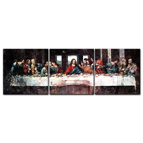 Wandbild Leonardo da Vinci Das Abendmahl - 90x30cm Panorama mehrteilig quer - Alte Meister Berühmte Gemälde Leinwandbild Kunstdruck Bild auf Leinwand