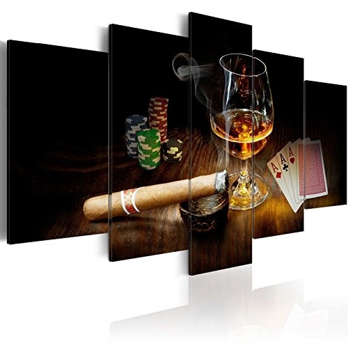 murando - Bilder 100x50 cm Vlies Leinwandbild 5 TLG Kunstdruck modern Wandbilder XXL Wanddekoration Design Wand Bild - Alkohol Zigarre Poker Whisky i-A-0101-b-n