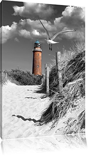 Leuchtturm mit Möwe an Strandweg schwarz/weiß...
