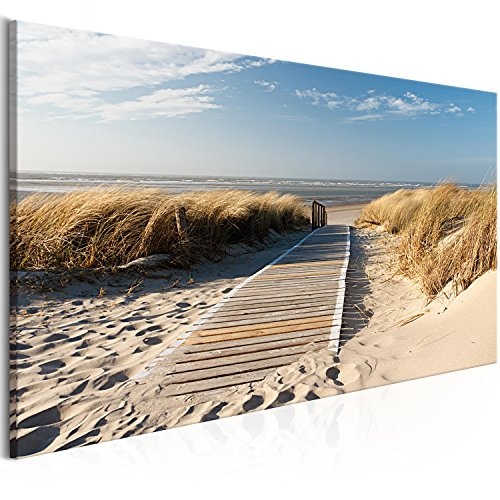 murando - Bilder 100x45 cm Vlies Leinwandbild 1 TLG Kunstdruck modern Wandbilder XXL Wanddekoration Design Wand Bild - Landschaft Strand Meer Sand Himmel Gras Urlaub Wolke Bretter c-C-0176-b-a