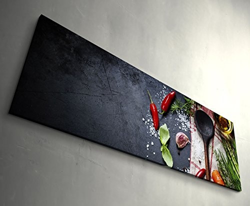 Eau Zone Wandbild auf Leinwand 120x40cm Küche Holzlöffel mit Gemüse