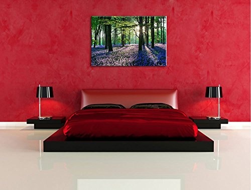 TOPSELLER Wandbilder (Lavendel im Wald 120x80cm) Ruhe Stille Harmonie Bilder fertig gerahmt auf Keilrahmen xxl. Kunstdruck auf Leinwand. Günstig inkl Rahmung
