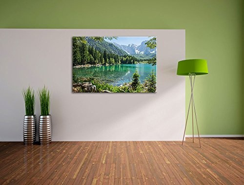 Wunderschöner See im Wald Format: 120x80 auf Leinwand, XXL riesige Bilder fertig gerahmt mit Keilrahmen, Kunstdruck auf Wandbild mit Rahmen, günstiger als Gemälde oder Ölbild, kein Poster oder Plakat