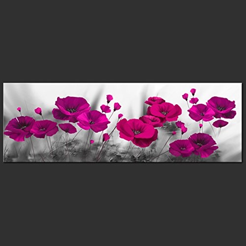 decomonkey Bilder Blumen Mohnblumen rot 120x40 cm 1 Teilig Leinwandbilder Bild auf Leinwand Vlies Wandbild Kunstdruck Wanddeko Wand Wohnzimmer Wanddekoration Deko Natur Weiß modern