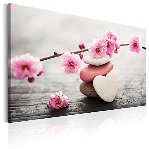 murando - Bilder Spa 135x45 cm Vlies Leinwandbild 1 TLG Kunstdruck modern Wandbilder XXL Wanddekoration Design Wand Bild - Natur Feng Shui Blumen Steine Herz Holz Rose b-B-0210-b-a