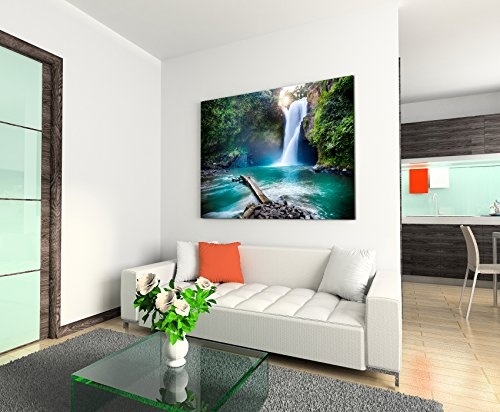 Paul Sinus Art Kunstfoto auf Leinwand 60x40cm Landschaftsfotografie - Wasserfall im Regenwald auf Leinwand Exklusives Wandbild Moderne Fotografie für Ihre Wand in Vielen Größen