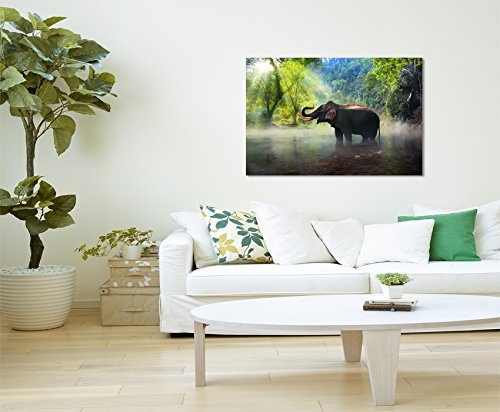 Paul Sinus Art Kunstfoto auf Leinwand 60x40cm Tierfotografie - Elefant, Kanchanaburi Provinz, Thailand auf Leinwand Exklusives Wandbild Moderne Fotografie für Ihre Wand in Vielen Größen