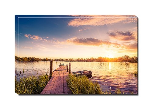 Berger Designs - Bild auf Leinwand als Kunstdruck in verschiedenen Größen. Sonnenuntergang am See. Beste Qualität aus Deutschland (120 x 80 cm (BxH))