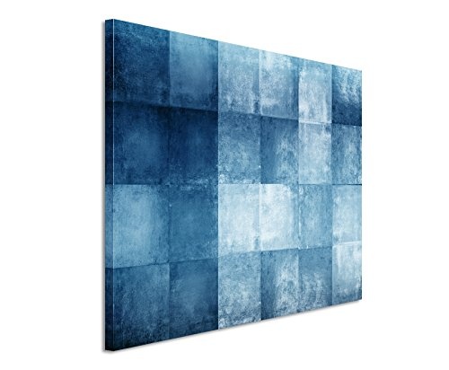 120x80cm Wandbild - Farbe Blau Petrol - Leinwandbild auf Keilrahmen in bester Qualität - Abstrakt Vierecke geometrisch
