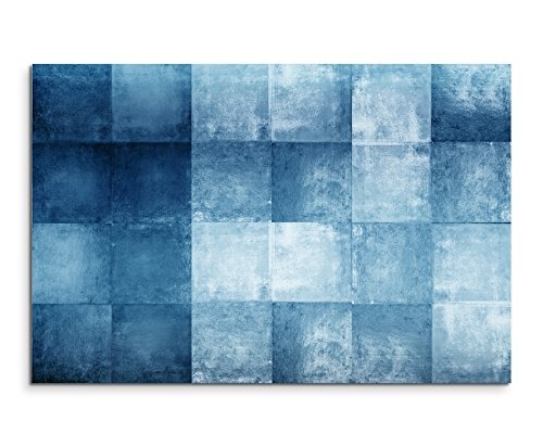 120x80cm Wandbild - Farbe Blau Petrol - Leinwandbild auf Keilrahmen in bester Qualität - Abstrakt Vierecke geometrisch