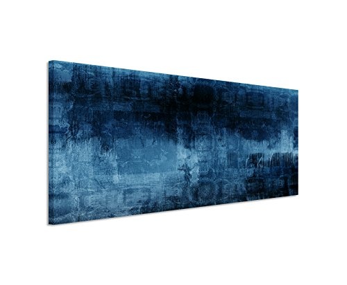 Sinus Art 150x50cm Wandbild - Farbe Blau Petrol Panoramabild Wandbild auf echter Leinwand in sehr hoher Qualität - Abstrakt Acryl mit Pinsel III