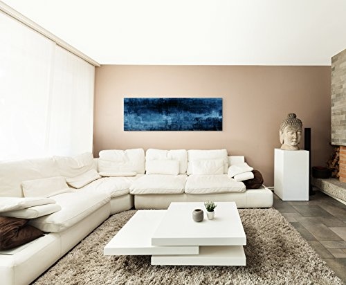 Sinus Art 150x50cm Wandbild - Farbe Blau Petrol Panoramabild Wandbild auf echter Leinwand in sehr hoher Qualität - Abstrakt Acryl mit Pinsel III