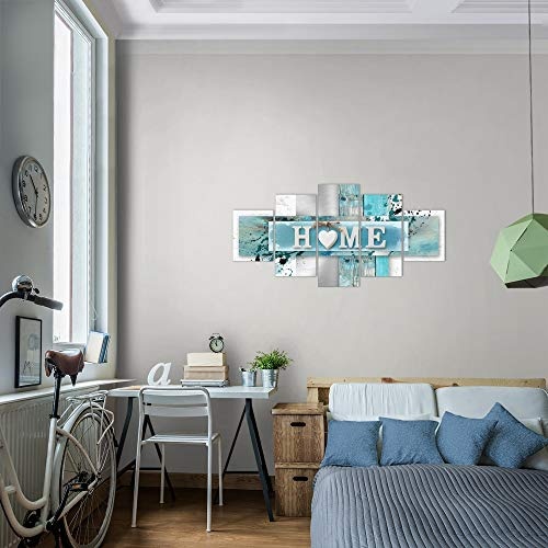 Bilder Home Herz Wandbild 150 x 75 cm Vlies - Leinwand Bild XXL Format Wandbilder Wohnzimmer Wohnung Deko Kunstdrucke Blau 5 Teilig - MADE IN GERMANY - Fertig zum Aufhängen 504553a