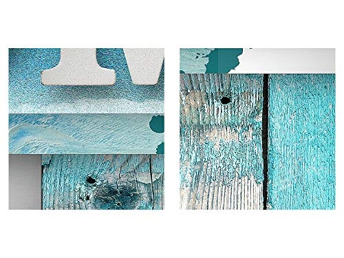 Bilder Home Herz Wandbild 150 x 75 cm Vlies - Leinwand Bild XXL Format Wandbilder Wohnzimmer Wohnung Deko Kunstdrucke Blau 5 Teilig - MADE IN GERMANY - Fertig zum Aufhängen 504553a