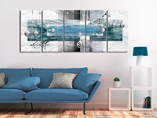 murando - Bilder Abstrakt 200x80 cm Vlies Leinwandbild 5 TLG Kunstdruck modern Wandbilder XXL Wanddekoration Design Wand Bild - grau beige weiß blau türkis a-A-0343-b-p