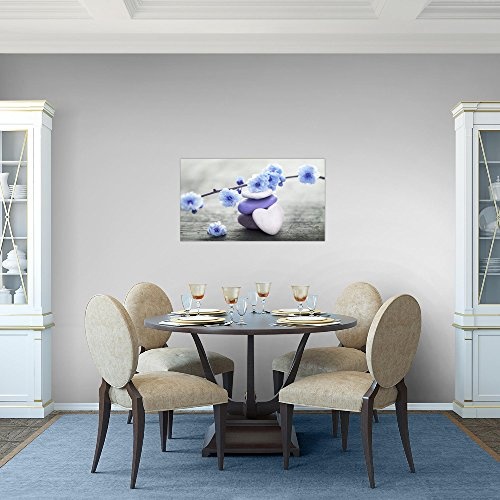 Bild Feng Shui Blumen Wandbild Vlies - Leinwand Bilder XXL Format Wandbilder Wohnzimmer Wohnung Deko Kunstdrucke Blau Grau 1 Teilig - MADE IN GERMANY - Fertig zum Aufhängen 500114c