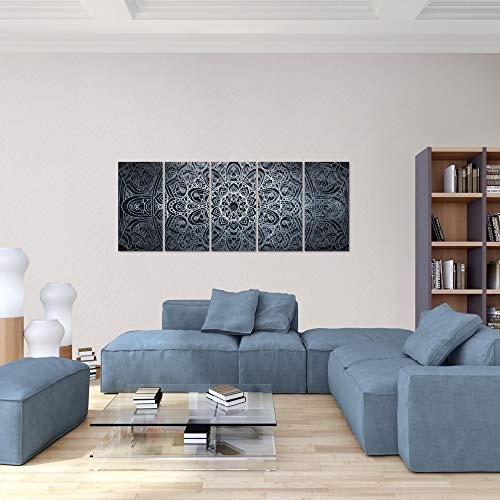 Bilder Mandala Abstrakt Wandbild 150 x 60 cm Vlies - Leinwand Bild XXL Format Wandbilder Wohnzimmer Wohnung Deko Kunstdrucke Blau 5 Teilig - MADE IN GERMANY - Fertig zum Aufhängen 109456c